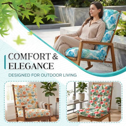 Patio Chair Cushions High Back 44"x22"x4" Thick (Red Monstera) - color: Red Monstera