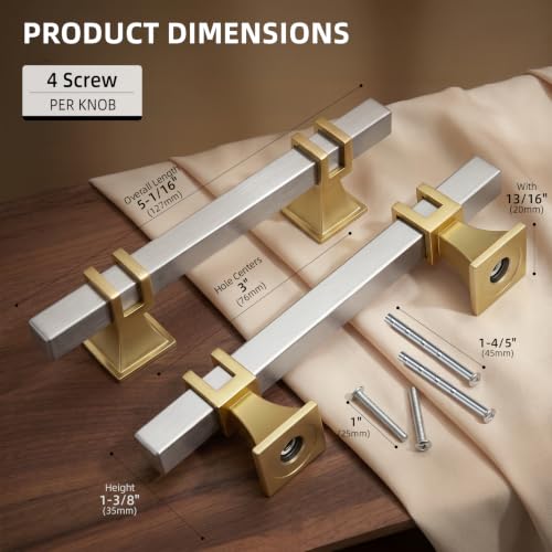 Goldenwarm Brushed Nickel and Gold Cabinet Pulls 3" Nickel and Brass Pulls - color: Brushed Nickel & Matte Gold, size: 3 Inch Hole Centers