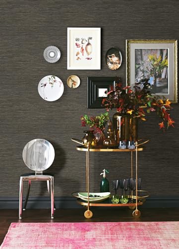 RoomMates Dimensional Grasscloth Peel and Stick Wallpaper - color: Charcoal