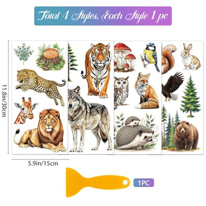 GLOBLELAND 4 Sheets Forest Animals Furniture Transfers 6x12inch Wolf Tiger Rub on Transfer UV Self-Adhesive Stickers Wall Art Craft for Bedroom Living Room Table Decoration - style: Wolf Tiger