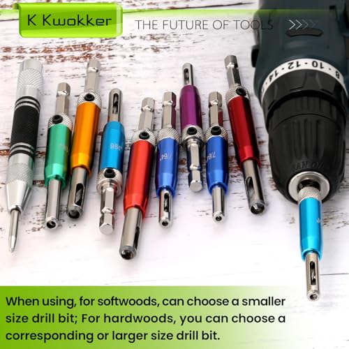 Self Centering Drill Bit Set with Center Punch, 1/4" Hex Shank - color: B. Colorful