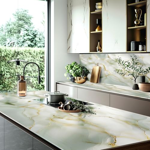 Marble Wallpaper Peel and Stick Self Adhesive Contact Paper Waterproof Vinyl Wrap Cover Furniture Sticker for Kitchen Countertops Cabinets Table Desk 39.37 x 23.62 in (Light Green) - color: Green