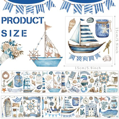 Dispowreath 16 Pcs Nautical Rub on Transfer Cruise, 6x6 Ocean - style: Cruise