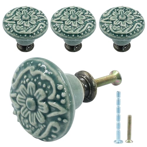 Piutouyar Green Ceramic Cabinet Knobs, 34mm / 1.3 Inch, 4Pcs - color: Green, size: 4 Pieces