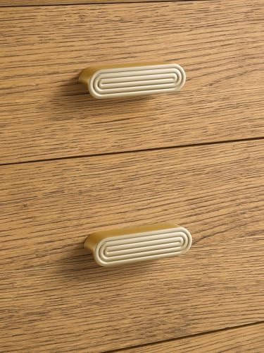 5 Pack Gold Cabinet Pulls 3" Hole Center Brushed Brass Drawer Pulls Circle Bathroom Dresser Handles Hardware Zinc Alloy - color: Brushed Gold, size: 3 Inch Hole Centers