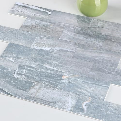2026 New Upgrade Peel and Stick Backsplash Tile, Peel and Stick 11.34" X 11.57" Wall Tile for Kitchen, Bathroom, Fireplace, Laundry (Polished Marble Cyan, 10 Packs) - color: Polished Marble Cyan