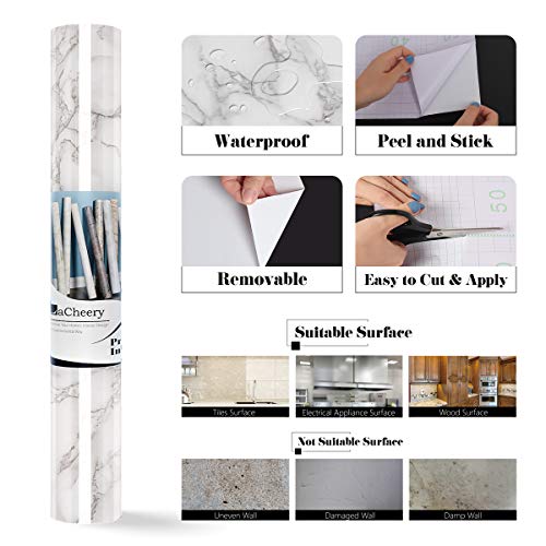 LACHEERY Large Wide 36 x 317 Inch Faux Marble Contact Paper Peel and Stick Grey White Countertop Contact Paper Decorative Marble Wallpaper for Bathroom RV Countertops Walls Desk Marble Paper Vinyl - size: 36" x 317"
