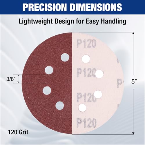 WORKPRO Sanding Discs, 5-Inch 120 Grit 8-Hole Hook and Loop, 100 Pack - style: 100PCS 5 Inch 120 Grit