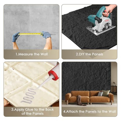 Faux Stone Wall Panels, 5-Pack 3D PU Cement-Texture Panels, Black - color: Black