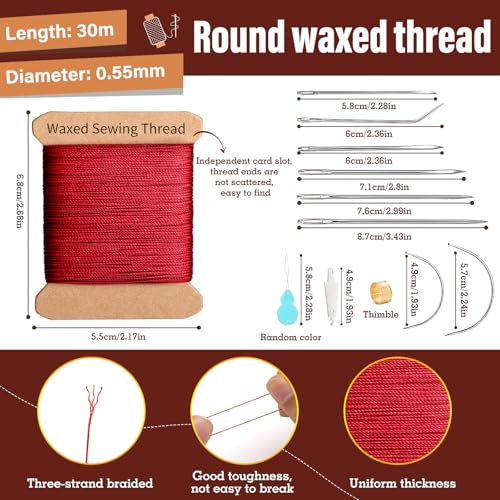 Upholstery Thread Repair Sewing Kit, 32 Yard Waxed Thread Leather Needles - color: Dark red