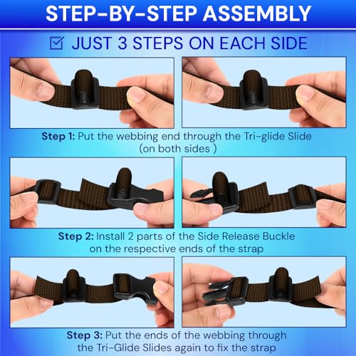 TECEUM 3/4" Nylon Strap Kit with Buckles, Brown 6 yards Repair Set - color: Brown, size: 3/4" - 6 yards, style: 6 Buckle - 12 Slides - 6 D-rind