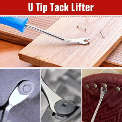 4 PCS Upholstery Staple Remover Tack Puller Nail Remover Tool Set Includs End Cutting Pliers, U & V Tip Tack Lifters, Staple Puller for Furniture Floor Wall Wooden Case Car Photo Frame Carpet