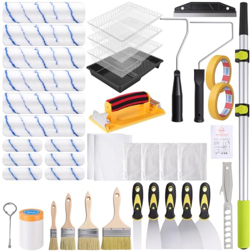 40PCS All in One Paint Roller Kit with 4Ft Telescopic Extension Pole