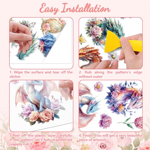Peacoblue Flowers and Dragons Rub On Transfers for Furniture Craft 6"x12" - style: Flowers and Dragons