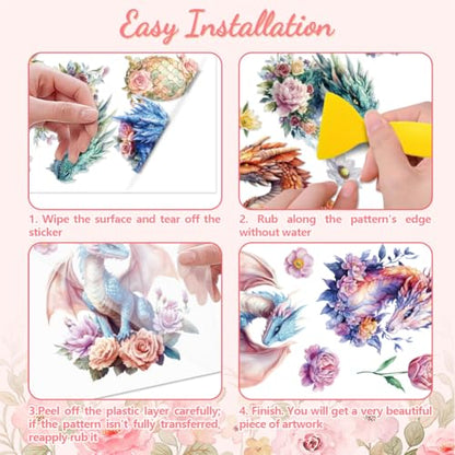 Peacoblue Flowers and Dragons Rub On Transfers for Furniture Craft 6"x12" - style: Flowers and Dragons