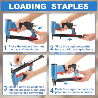 Pneumatic Upholstery Stapler, 22 Gauge Compatible with 71 Series Air Staple Gun (3/8" Crown), 1/4"-5/8" Length, 190-staple Magazine, 60-100 Psi, 1/4" Npt(Short) - style: Short, 22 Gauge