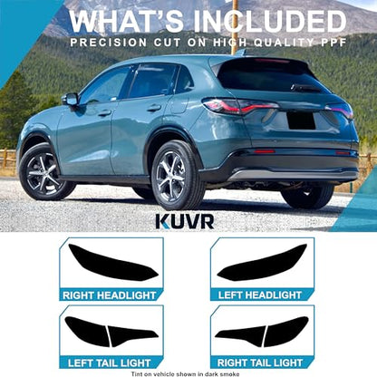 Pre-Cut Headlight Taillight Tint Kit Compatible with Honda HR-V 2023-2026 | Precision Cut Stretchable PPF Vinyl Overlay Cover Wrap (Light Smoke) - color: Light Smoke