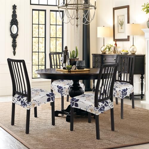 SearchI Dining Chair Seat Covers Set of 4, Rear Covered, Blue Flower - color: Blue Flower