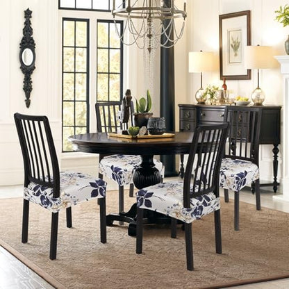 SearchI Dining Chair Seat Covers Set of 4, Rear Covered, Blue Flower - color: Blue Flower