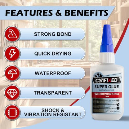 Super Thin CA Glue 2 oz, Professional Instant Super Glue for Woodworking - size: 2 oz