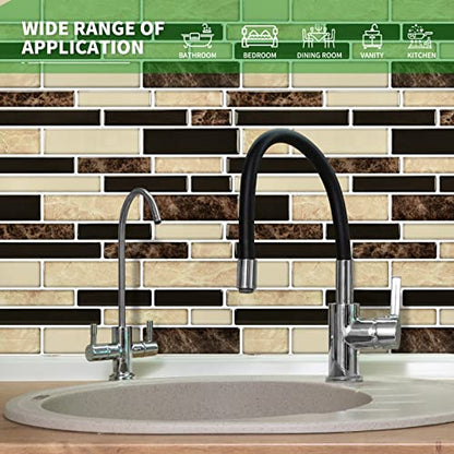 LONGKING 10-Sheet Brown Peel and Stick Backsplash Tile for Kitchen, Vinyl 3D Self-Adhesive Tile Stickers for Kitchen, Bathroom, Counter Top - color: Tan