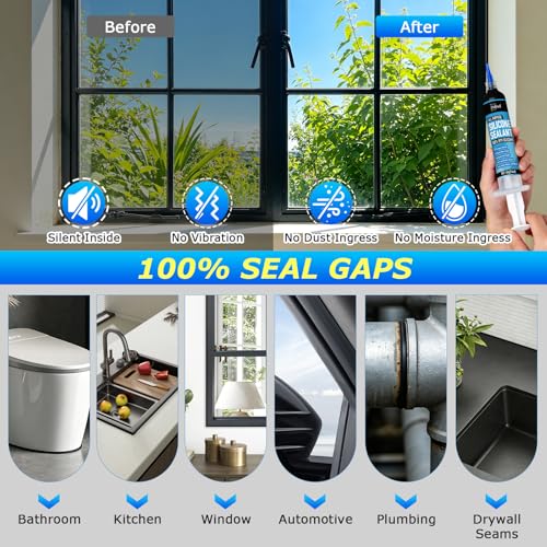 RTV Silicone Sealant Adhesive, 100% Silicone Waterproof Caulk Strength Adhesive for Car Windshield, Window, Bathroom & Kitchen Shrink & Crack Proof (Black, 40g/1.4oz)