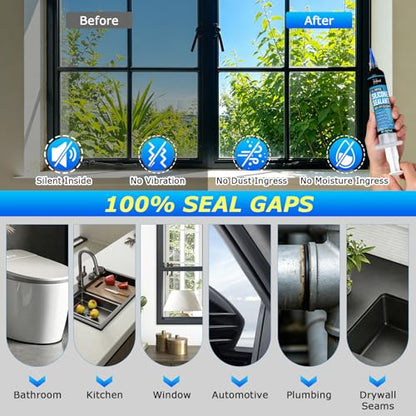 RTV Silicone Sealant Adhesive, 100% Silicone Waterproof Caulk Strength Adhesive for Car Windshield, Window, Bathroom & Kitchen Shrink & Crack Proof (Black, 40g/1.4oz)