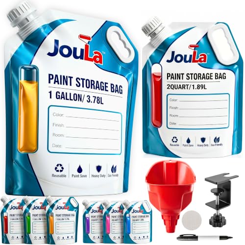 Paint Storage Bags 8 Pack, Reusable Paint Saver Bags, 4 x 1 Gallon & 4 x 2 Quart, Leak-Resistant with Funnel, Filter, Clamp Holder & Marker Pen