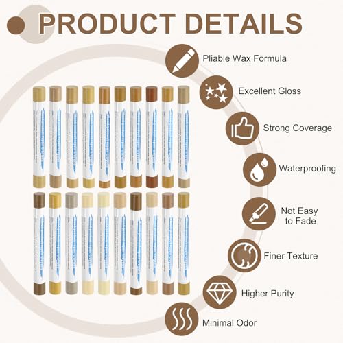 uxcell 20Pcs Wood Filler Sticks 20 Colors Natural & Maple Series - color: Natural Maple Series