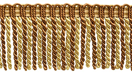 DÉCOPRO 3" (7.5cm) Long Noblesse Collection Bullion Fringe Trim with Fancy Knitted Header (Style# DB3) Toffee Brown Multicolor #08 (Light Brown Chocolate Brown) 5 Yard Value Pack (4.5m/15 ft) - color: Toffee Brown Multicolor #08 (Light Brown, Chocolate Br