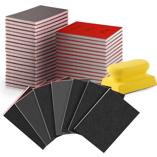 Sanding Sponge Set,3×4 Inch Wet/Dry Sandpaper with A Hand Sanding Block