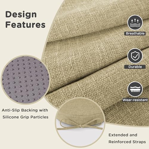 AddGrace Round Bar Stool Cushions with Ties Set of 2 12" Beige - color: Beige