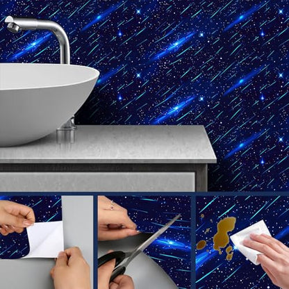 HOMETITUTE Galaxy Star Self Adhesive Wallpaper 118.1x17.7 Inch Vinyl - color: Shooting Star