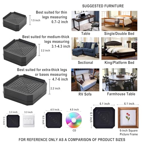 EclatBain Adjustable Bed Risers 3&4.3 Inch, 4000 lbs, 4 Pack Gray - color: Square-4 Pack-grey, size: 2 Layer(3inch)