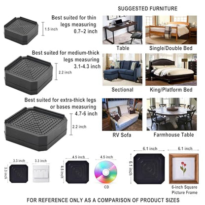 EclatBain Adjustable Bed Risers 3&4.3 Inch, 4000 lbs, 8 Pack Brown - color: Square-8 Pack-brown, size: 2 Layer(3inch)