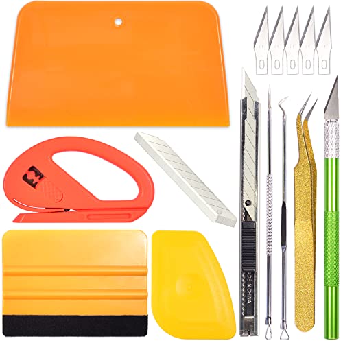 Craft Vinyl Weeding Tool Kit for Adhesive Contact Paper Application, with Vinyl Squeegee, Hobby Knife & Blades, Little Hard Scraper, Tweezer, Vinyl Safety Cutter, Weeder Hook