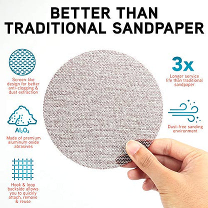 LotFancy 5 Inch Mesh Abrasive Sanding Discs, 30PCS 80 100 120 180 240 320 Grit Dust Free Sandpaper Assortment for Car, Woodworking - Hook and Loop Random Orbital Sander Round Sand Paper - style: Pack of 30
