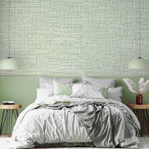 Green Grasscloth Wallpaper 17.3"x160" Faux Linen Textured Contact Paper Removable Self Adhesive Vinyl Wallpaper for Bedroom Bathroom Kitchen Cabinets - color: Green, size: 17.3" x 160"