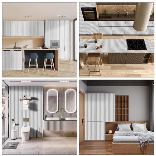 Peel and Stick Wood Slat Wall Panels - 17.5" x 100" Off-White Self-Adhesive Wallpaper, DIY Accent Wall Covering for Bedroom, Living Room, Rental-Friendly Easy Install Removable Decor