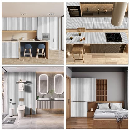 Peel and Stick Wood Slat Wall Panels - 17.5" x 100" Off-White Self-Adhesive Wallpaper, DIY Accent Wall Covering for Bedroom, Living Room, Rental-Friendly Easy Install Removable Decor