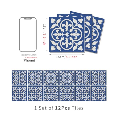Alwayspon 12 Sheet 6x6inch 3D Thicken Foaming Board Vinyl Backsplash Marble Tiles, Self-Adhesive Peel and Stick Wall Tile Stickers Stick on Subway Tiles for Kitchen Bathroom Wall, Blue Floral - color: Blue Floral