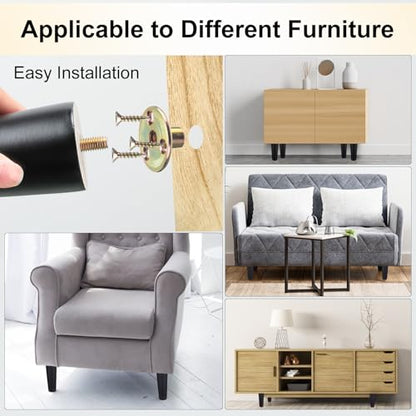 Maitys 8 Pcs 6 Inch Round Solid Wood Furniture Legs Furniture Wooden Replacement Chair Feet Dresser Sofa Couch Legs Table Cabinet Footstool DIY Projects for Home (Black) - color: Black