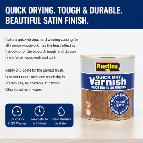 Rustins Quick Dry Varnish Clear Satin 500ml | 16.9 Fl. Oz. - color: Satin Clear, size: 500ml.