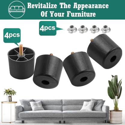 4pcs Plastic Furniture Legs 2" with T-Nuts, M8-1.25 Thread Bolt - size: 2 Inch, M8-1.25 Metric Thread Bolts