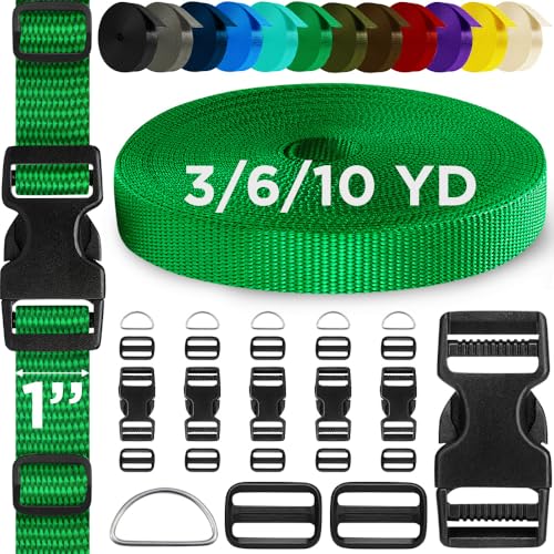 TECEUM 1" Nylon Strap Kit with Buckles, Green 6 yards Repair Set - color: Green, size: 1" - 6 yards, style: 6 Buckle - 12 Slides - 6 D-rind