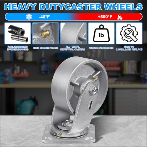 5" X 2" Caster Wheels, Heavy Duty Industrial Casters, Steel Casters 4000 LBS Capacity with Roller Bearing, Cast Iron Wheels, Metal Casters(4 Swivel) - style: 5"X 2"Wheel