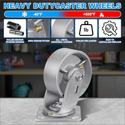 5" X 2" Caster Wheels, Heavy Duty Industrial Casters, Steel Casters 4000 LBS Capacity with Roller Bearing, Cast Iron Wheels, Metal Casters(4 Swivel) - style: 5"X 2"Wheel