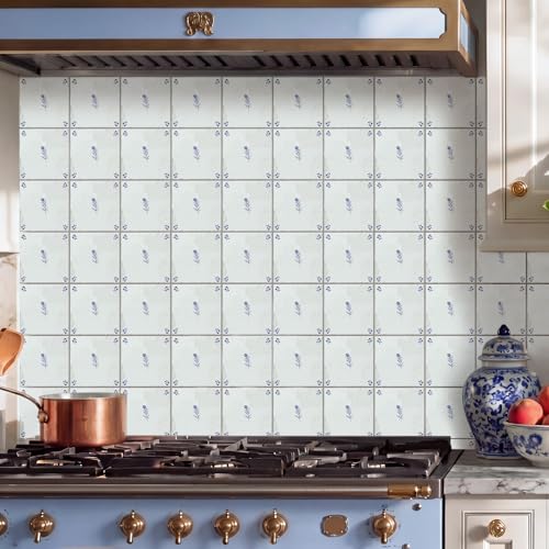Faccito 24 Pcs Delft Classic Blue White Flower 4x4 Inch Tile Stickers - style: Delft Flower
