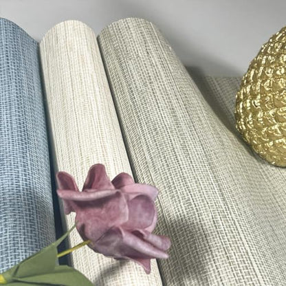 JiffDiff Grasscloth Wallpaper Peel and Stick Cream Grassweave Peel & Stick Wallpaper Textured Wallpaper Contact Paper 17.3"x118" - color: Beige, size: 17.3" x 118"