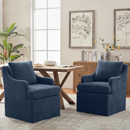 VKNOW Upholstered Dining Chairs Set of 4, Dining Room Chairs with Casters - color: Blue, size: 4